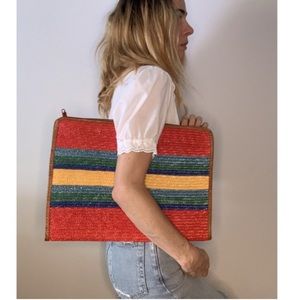 Vintage 80s Straw Rattan ‘Made In Italy’ Accent Purse Clutch / Red Laptop Bag